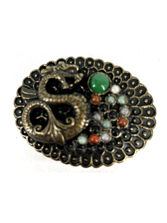 Vibora Industria Argentina by Roberto Capucci Snakeskin  Snake Dragon Belt Buckle Metal Topaz Spinel Garnet Cabochons 3\